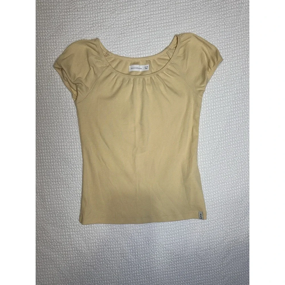 Abercrombie Kids Ribbed Gathered Neck Top Pale Yellow Short Sleeve Girls 13/14
